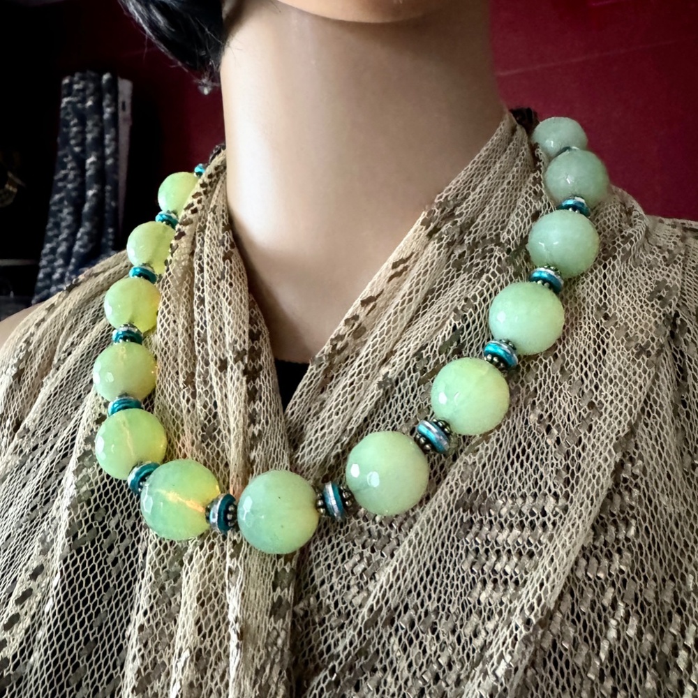 Vintage jadeite Heavy Beaded Designer Masha Archer Necklace Signed - Picture 7 of 8